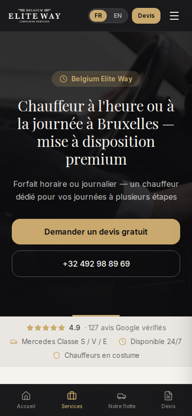 Vue mobile navigation de Belgium Elite Way